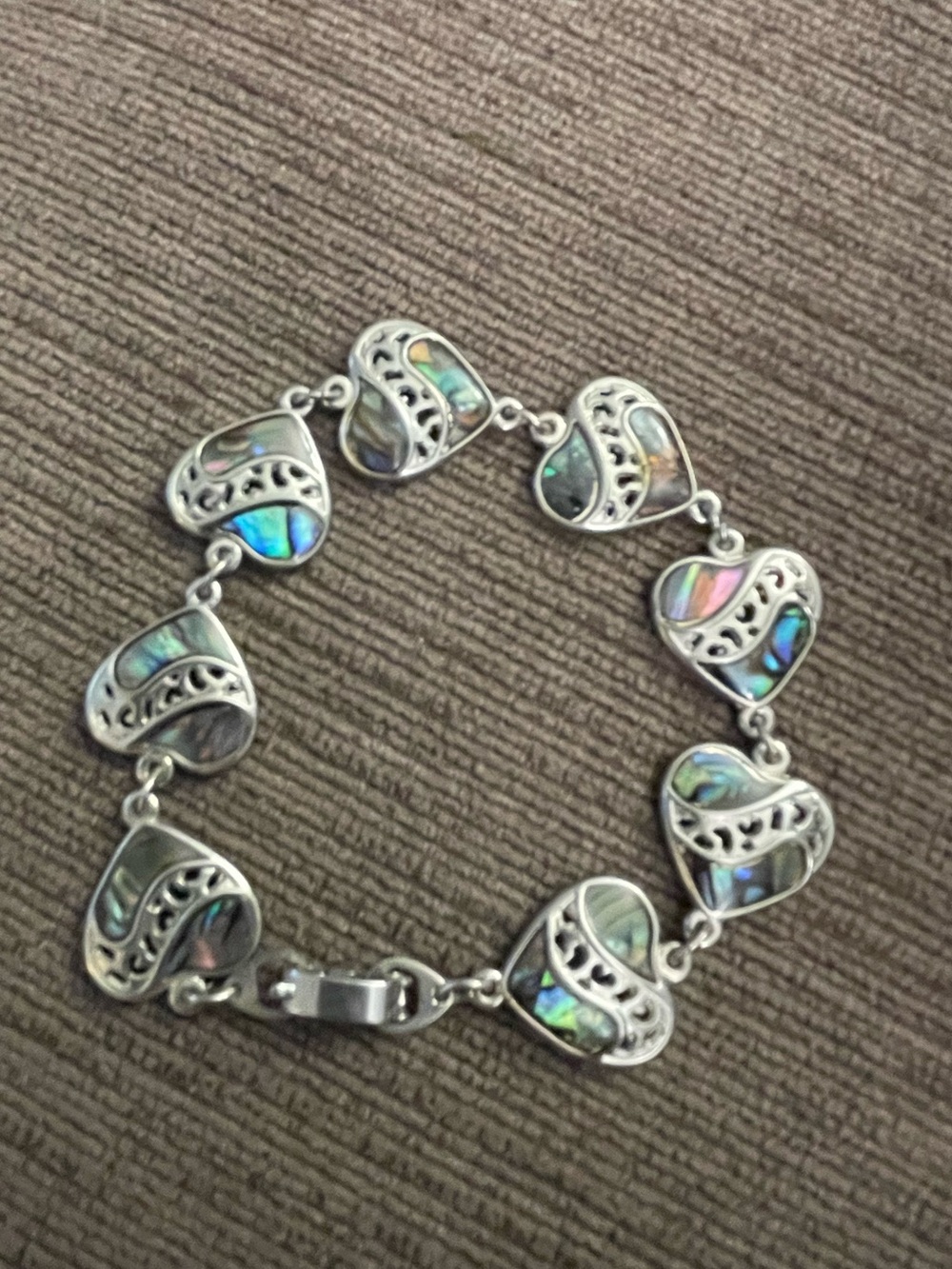 Silver Heart Abalone Inlay Bracelet - Iridescent Green-Blue